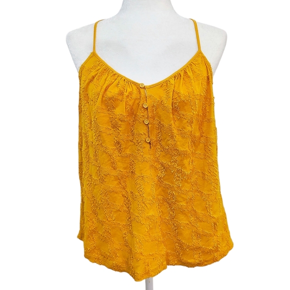 Anthropologie Tops - Anthropologie Mustard Yellow Textured Henley Style Button‎ Front Tank Top in M